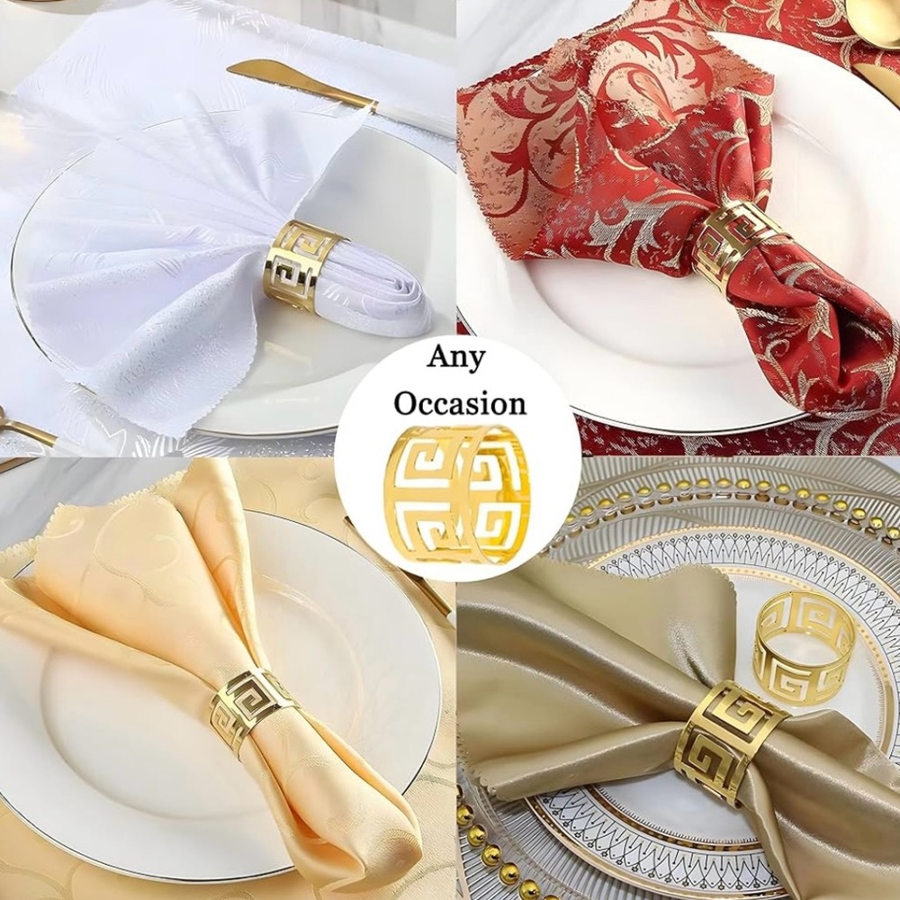 6pcs Napkin Rings Gold Holders for Anniversary, Birthday,Weddings and Dinners